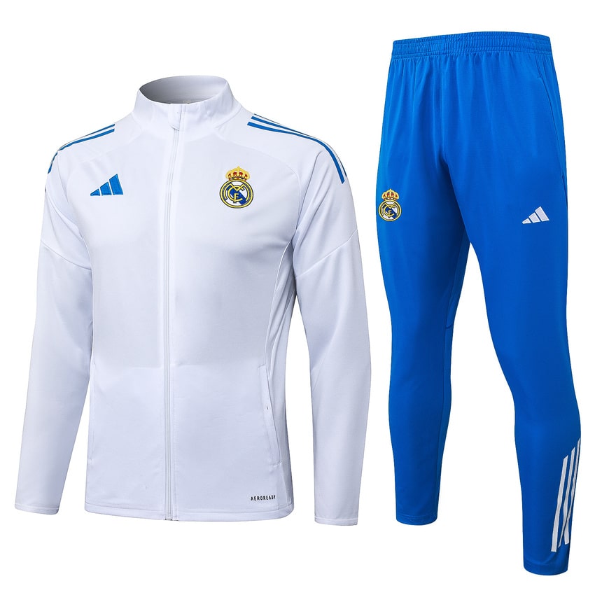 Survetement Real Madrid Veste Homme 2025 2026 Blanc Bleu